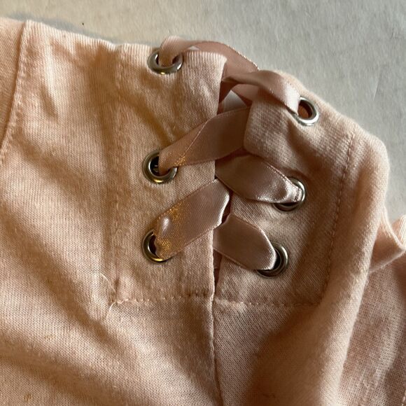 Dex Juniors Women’s Pink Icing Lace-Up Poly-Linen Blend T-Shirt Top Size XS - Picture 5 of 10